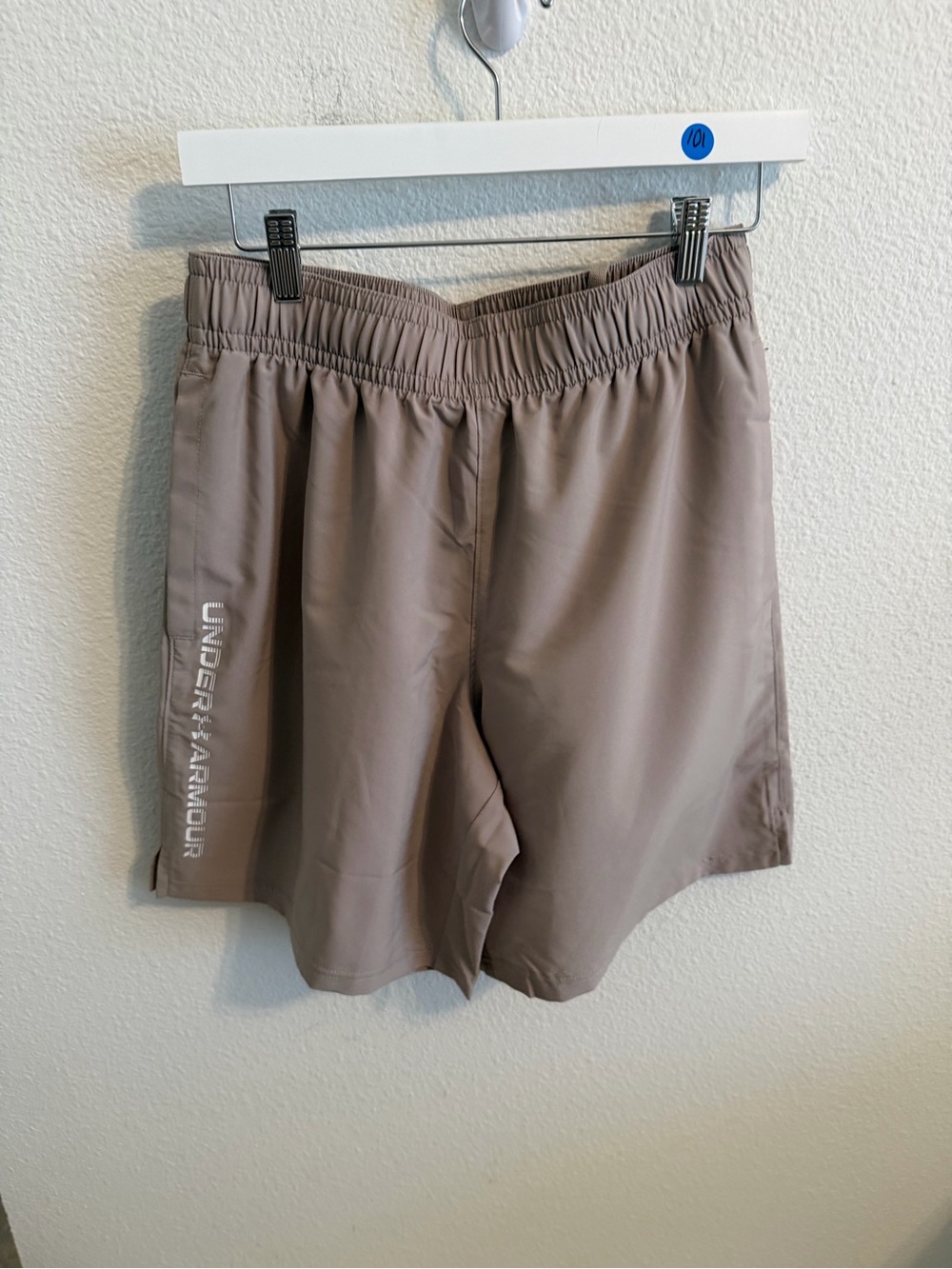 Under Armour Men’s Taupe Athletic Shorts with Side Logo